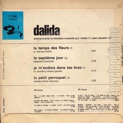 [Pochette de Le temps des fleurs (DALIDA) - verso]