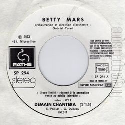 [Pochette de Demain chantera (Betty MARS)]