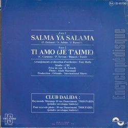 [Pochette de Salma ya salama (DALIDA) - verso]