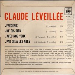 [Pochette de Frdric (Claude LVEILLE) - verso]