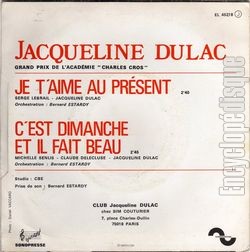 [Pochette de Je t’aime au prsent (Jacqueline DULAC) - verso]