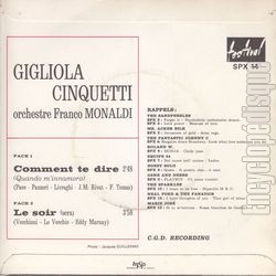 [Pochette de Comment te dire (Gigliola CINQUETTI) - verso]