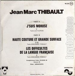 [Pochette de J’suis morose (Jean-Marc THIBAULT) - verso]