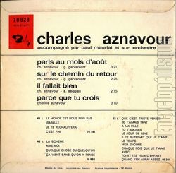 [Pochette de Paris au mois d’aot (Charles AZNAVOUR) - verso]