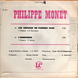 [Pochette de Les chevaux ne passent plus (Philippe MONET) - verso]