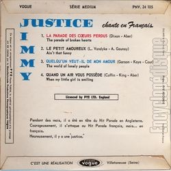 [Pochette de Jimmy JUSTICE -  La parade des cœurs perdus  (Les FRANCOPHILES) - verso]