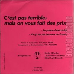 [Pochette de La panne d’lectricit (C’EST PAS TERRIBLE, MAIS ON VOUS FAIT DES PRIX) - verso]