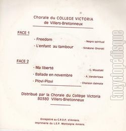 [Pochette de Ma libert (CHORALE DU COLLGE VICTORIA DE VILLIERS-BRETONNEUX) - verso]