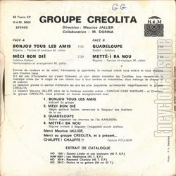 [Pochette de Bonjou tous les amis (Groupe CROLITA) - verso]