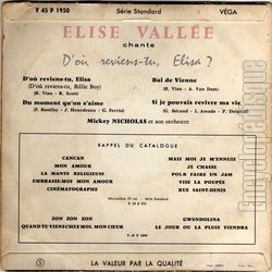 [Pochette de D’o reviens-tu, lisa ? (lise VALLE) - verso]