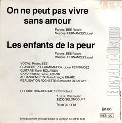 [Pochette de On ne peut pas vivre sans amour (ROLAND) - verso]