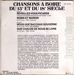 [Pochette de Chansons  boire du 15e et du 18e sicle (CHORALE DU FOYER RURAL DE BOUXIRES-AUX-DAMES) - verso]