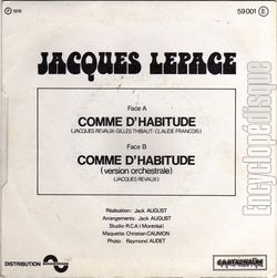 [Pochette de Comme d’habitude (Jacques LEPAGE) - verso]