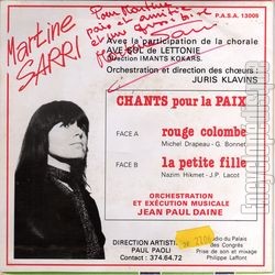 [Pochette de Chants pour la paix (Martine SARRI) - verso]