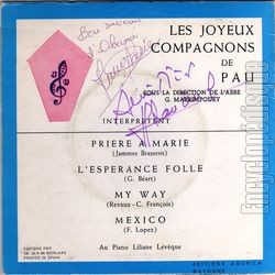 [Pochette de Prire  Marie (Les JOYEUX COMPAGNONS DE PAU) - verso]