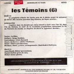 [Pochette de Prophties (Les TMOINS) - verso]