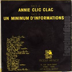 [Pochette de Annie clic clac (Nicolas CRUEL) - verso]