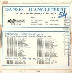 [Pochette de Danses d’Angleterre (DOCUMENT) - verso]