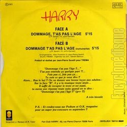 [Pochette de Dommage, t’as pas l’ge (HARRY (2)) - verso]