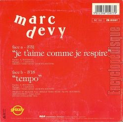 [Pochette de Je t’aime comme je respire (Marc DVY) - verso]