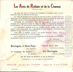 [Pochette de Bretagne,  mon pays (Les AMIS DU RYTHME ET DE LA CHANSON) - verso]