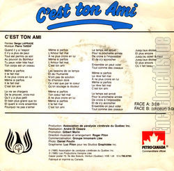 [Pochette de C’est ton ami (Serge LAPRADE et Francis LALUMIERE) - verso]