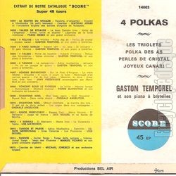 [Pochette de 4 polkas (Gaston TEMPOREL) - verso]