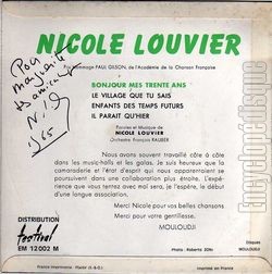 [Pochette de Bonjour mes trente ans (Nicole LOUVIER) - verso]