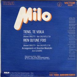 [Pochette de Tiens, te voil (MILO) - verso]