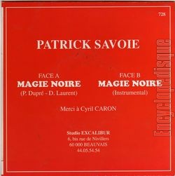 [Pochette de Magie noire (Patrick SAVOIE) - verso]