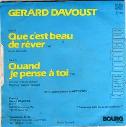 [Pochette de Que c’est beau de rver (Grard DAVOUST) - verso]