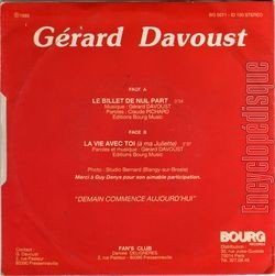 [Pochette de Le billet de nul part (Grard DAVOUST) - verso]