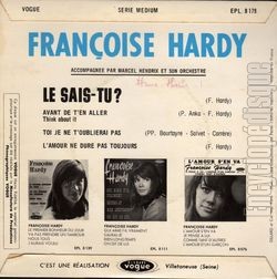 [Pochette de Le sais-tu (Franoise HARDY) - verso]