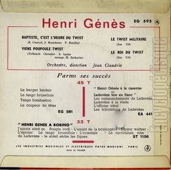 [Pochette de Le roi du twist (Henri GNS) - verso]