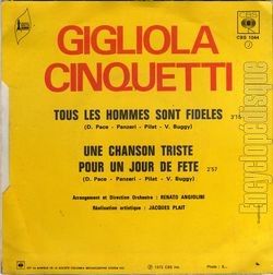 [Pochette de Tous les hommes sont fidles (Gigliola CINQUETTI) - verso]