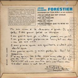 [Pochette de J’ai le cœur qui est au chaud (Jean-Claude FORESTIER) - verso]