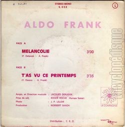 [Pochette de Mlancolie (Aldo FRANK) - verso]