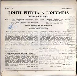 [Pochette de dith PIERHA "dith Pierha  l’Olympia" (Les FRANCOPHILES) - verso]