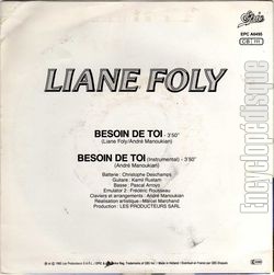 [Pochette de Besoin de toi (nouvelle version) (Liane FOLY) - verso]