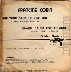 [Pochette de Une tune dans le juke box (Francine CORIN) - verso]