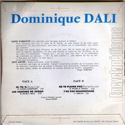 [Pochette de Je, tu, il (Dominique DALI) - verso]