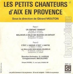 [Pochette de Un enfant dansait (Les PETITS CHANTEURS D’AIX-EN-PROVENCE) - verso]