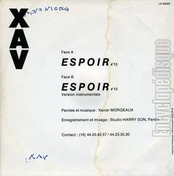 [Pochette de Espoir (XAV) - verso]