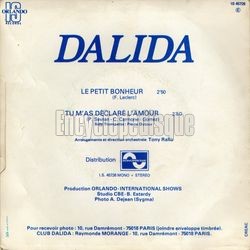 [Pochette de Le petit bonheur (DALIDA) - verso]