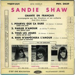 [Pochette de Pourvu que a dure (Sandie SHAW) - verso]