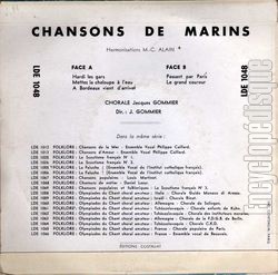 [Pochette de Chansons de marins (CHORALE J. GOMMIER) - verso]