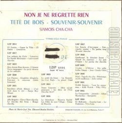 [Pochette de Non, je ne regrette rien (Les CARNAVAL’S) - verso]