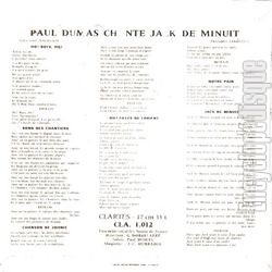 [Pochette de Paul Dumas chante Jack de Minuit (Paul DUMAS) - verso]