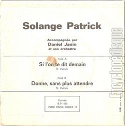 [Pochette de Si l’on te dit demain (Solange PATRICK) - verso]