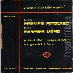 [Pochette de Dernier message (KAN & ABEL) - verso]